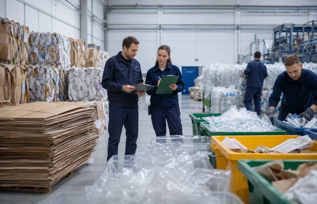 Materiales reciclados separados en una empresa para facilitar su valorizacion