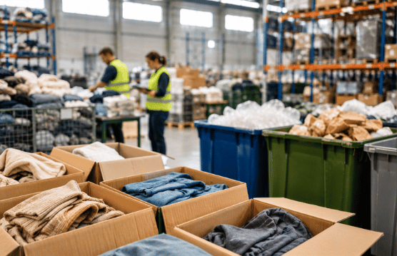 Residuos textiles en empresas clasificados para reutilización o reciclaje