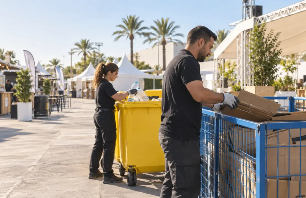gestión de residuos en una feria de Murcia con cartón y envases separados